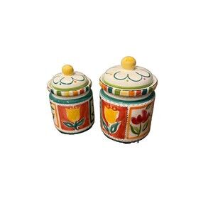 Jay Import Company Ceramic Canister Set 2pc w/Lids VINTAGE 1990’s